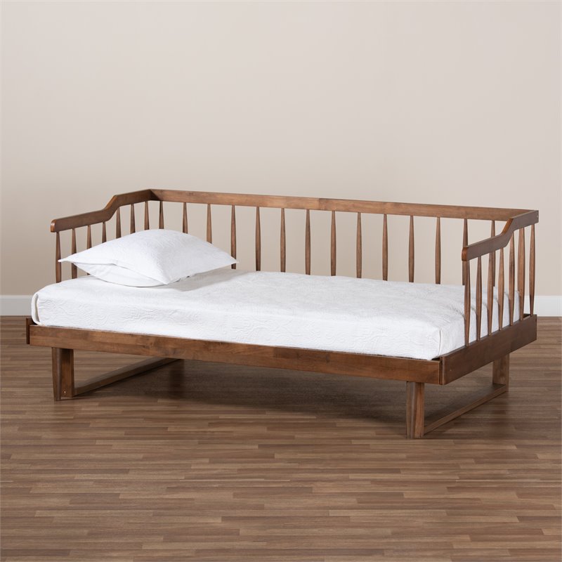 Maklaine Walnut Wood Expandable Twin to King Size Spindle Daybed