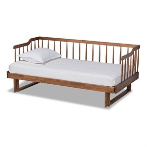 Maklaine Walnut Wood Expandable Twin to King Size Spindle Daybed