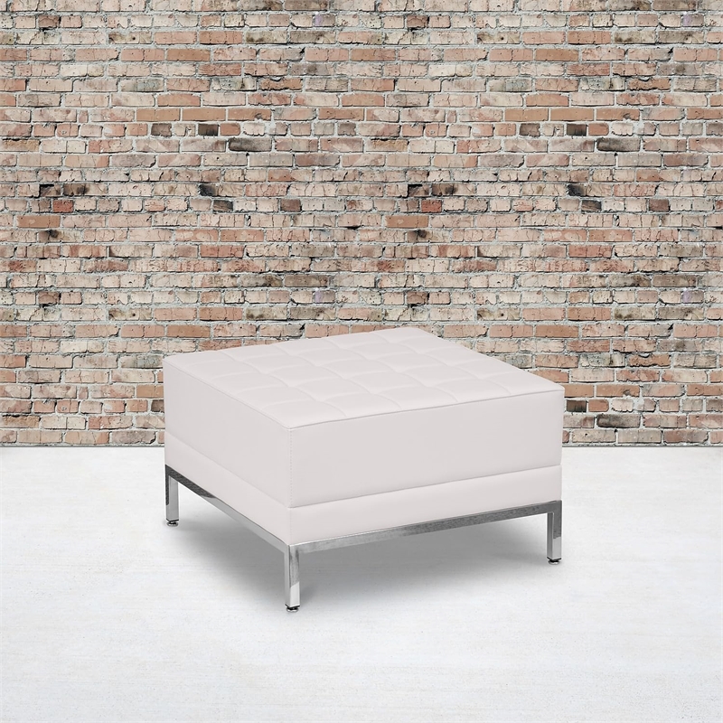 Maklaine Modern / Contemporary White Faux Leather Ottoman in White