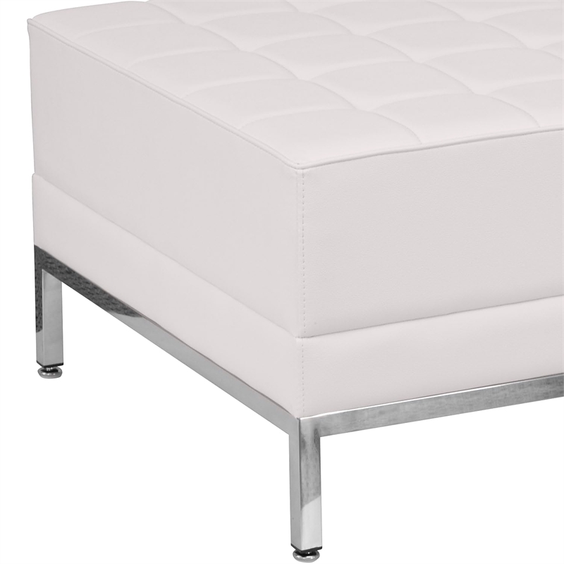 Maklaine Modern / Contemporary White Faux Leather Ottoman in White