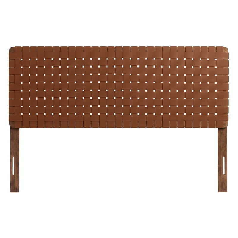 Maklaine Weave Vegan Leather Queen Headboard in Walnut Brown
