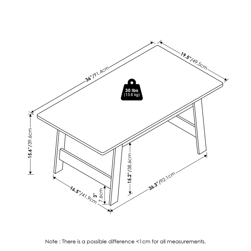 Maklaine Engineered Wood Contemporary Coffee Table in White Finish