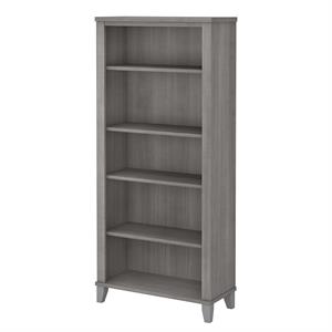 Maklaine Engineered Wood Tall 5 Shelf Bookcase in Platinum Gray