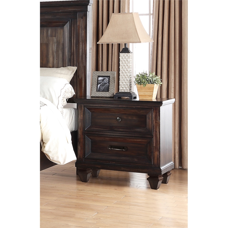 Maklaine Modern / Contemporary 2-Drawer Wood Nightstand in Walnut