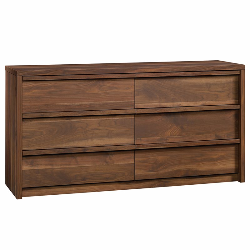 Maklaine Engineered Wood 6-Drawer Bedroom Dresser in Grand Walnut