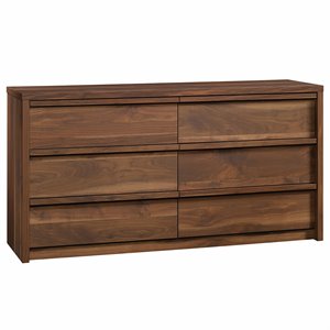 Maklaine Engineered Wood 6-Drawer Bedroom Dresser in Grand Walnut