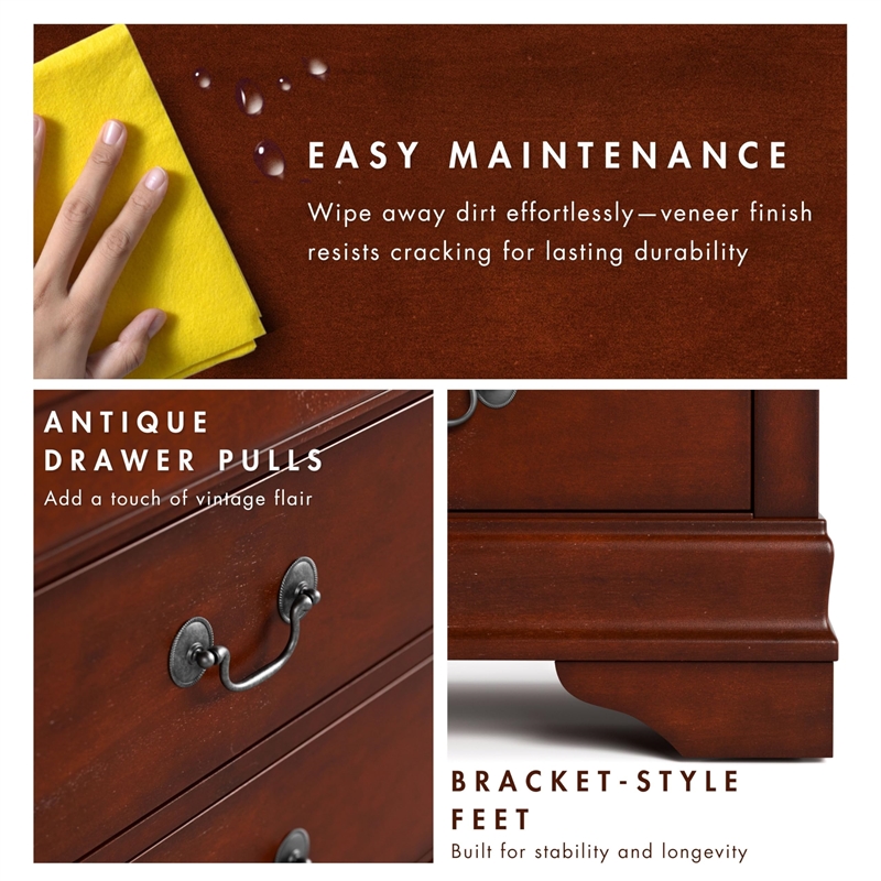 Maklaine Transitional Wood 2-Drawer Nightstand in Cherry (Set of 2)