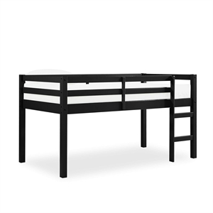 Maklaine Wood Modern Traditional Junior Twin Loft Bed in Black