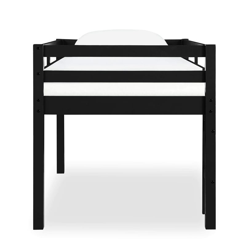 Maklaine Wood Modern Traditional Junior Twin Loft Bed in Black