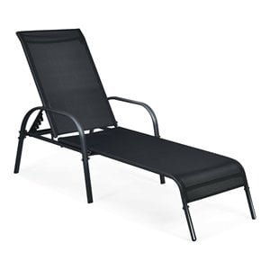 Maklaine Steel and Fabric Patio Lounge Chair with Adjustable Backrest in Black