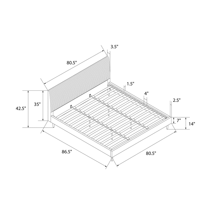 Maklaine Upholstered Velvet & Fabric King Platform Bed in Ivory