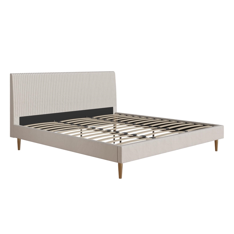 Maklaine Upholstered Velvet & Fabric King Platform Bed in Ivory