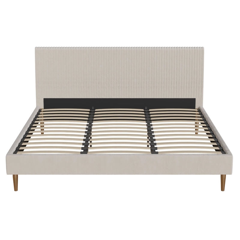 Maklaine Upholstered Velvet & Fabric King Platform Bed in Ivory