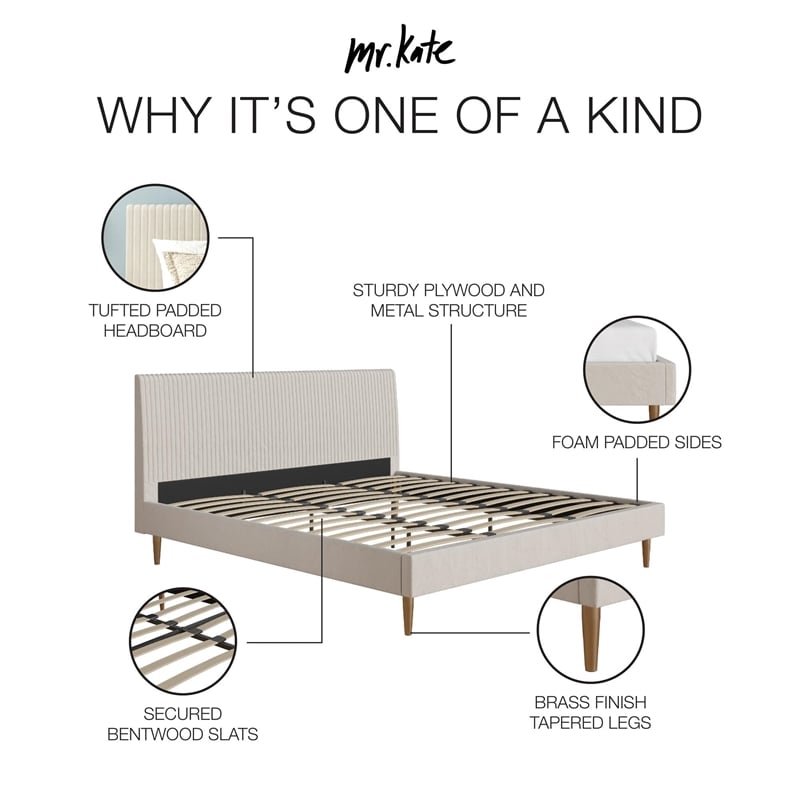 Maklaine Upholstered Velvet & Fabric King Platform Bed in Ivory