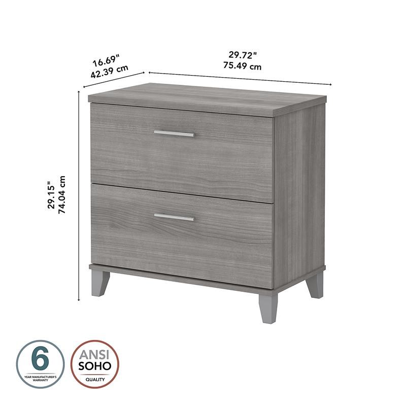 Maklaine Engineered Wood 2 Drawer Lateral File Cabinet in Platinum Gray