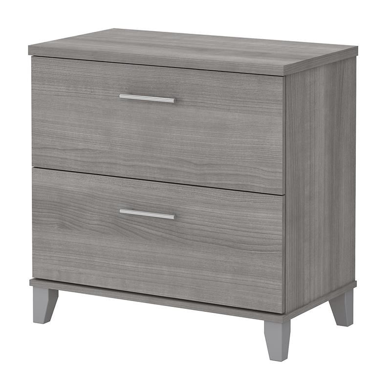 Maklaine Engineered Wood 2 Drawer Lateral File Cabinet in Platinum Gray