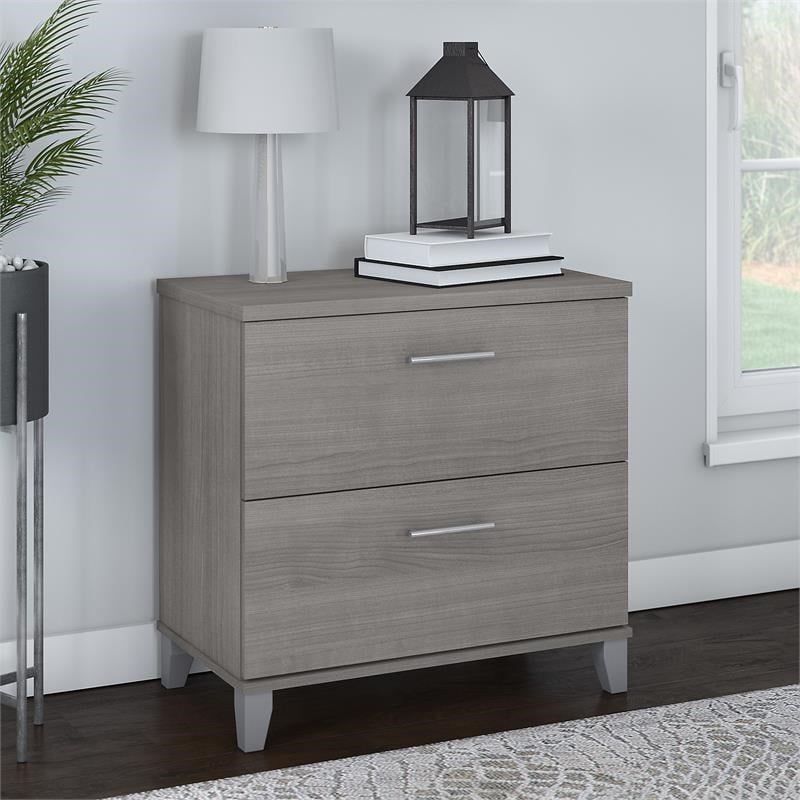 Maklaine Engineered Wood 2 Drawer Lateral File Cabinet in Platinum Gray