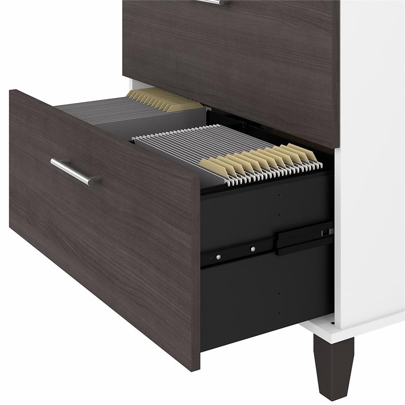 Maklaine Engineered Wood 2 Drawer Lateral File Cabinet in White and Storm Gray