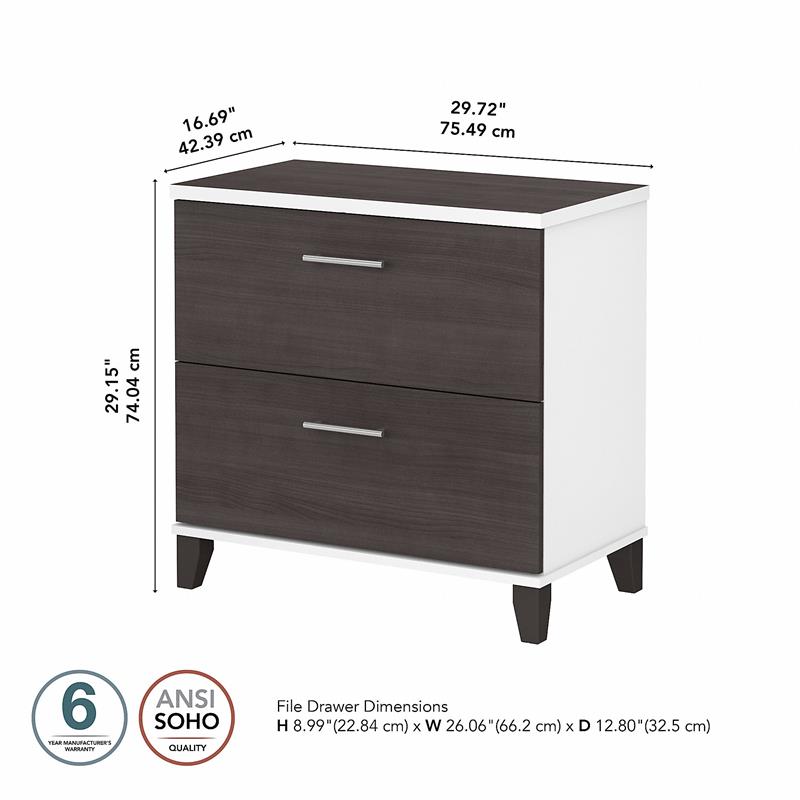 Maklaine Engineered Wood 2 Drawer Lateral File Cabinet in White and Storm Gray