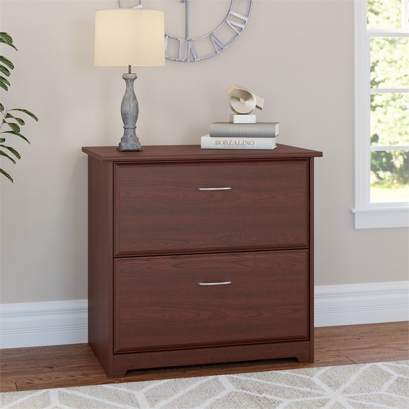 Maklaine Engineered Wood 2 Drawer Lateral File Cabinet in Harvest Cherry