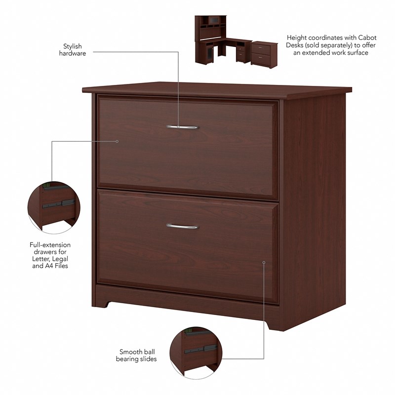 Maklaine Engineered Wood 2 Drawer Lateral File Cabinet in Harvest Cherry