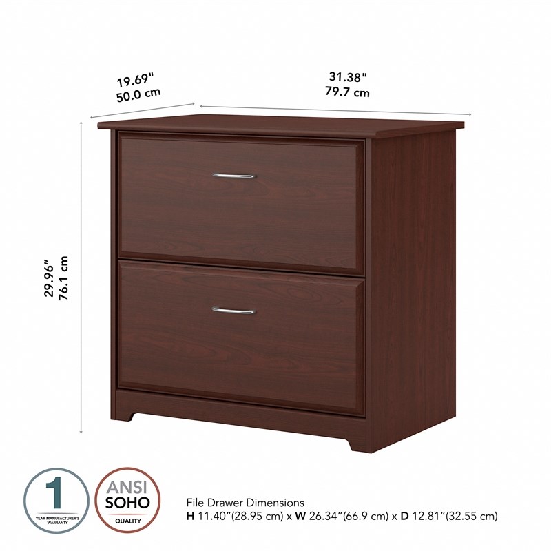 Maklaine Engineered Wood 2 Drawer Lateral File Cabinet in Harvest Cherry