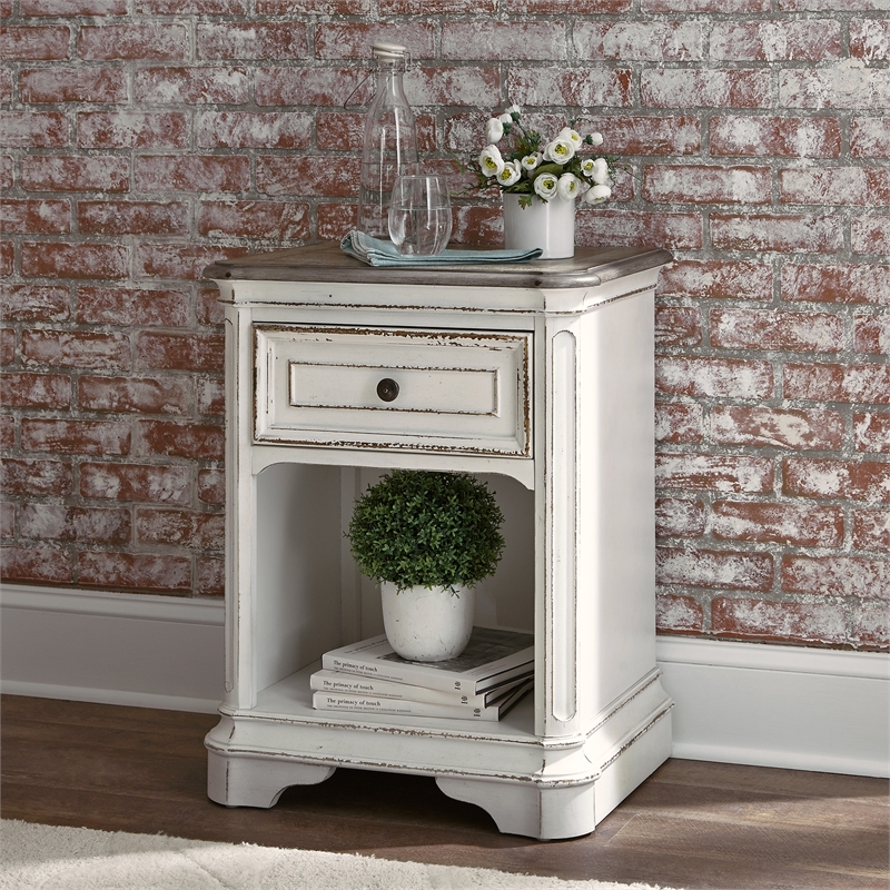 Maklaine Wood Modern Traditional White Finish 1 Drawer Night Stand
