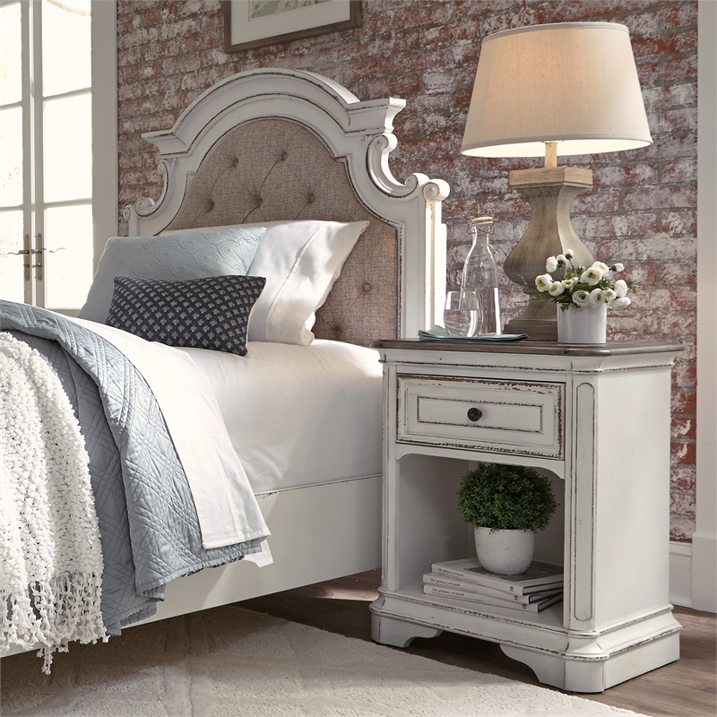 Maklaine Wood Modern Traditional White Finish 1 Drawer Night Stand