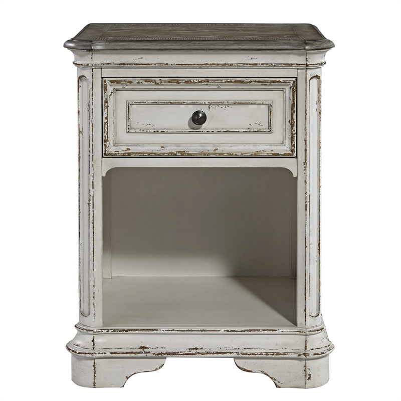 Maklaine Wood Modern Traditional White Finish 1 Drawer Night Stand