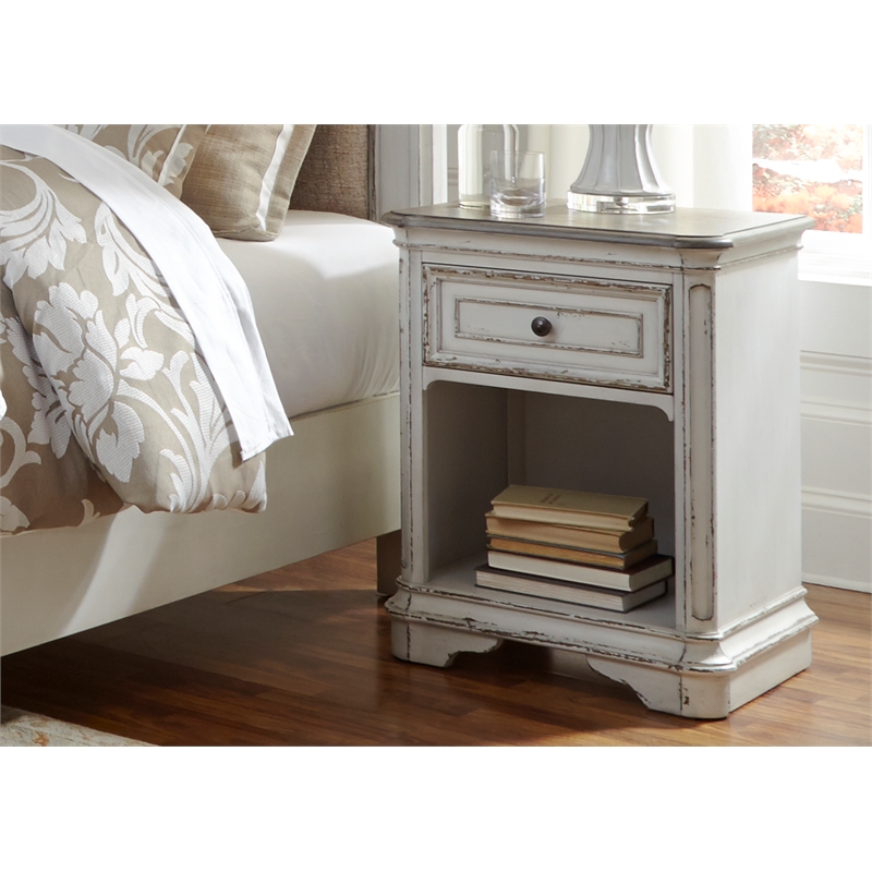 Maklaine Wood Modern Traditional White Finish 1 Drawer Night Stand