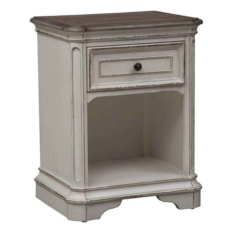 Maklaine Wood Modern Traditional White Finish 1 Drawer Night Stand