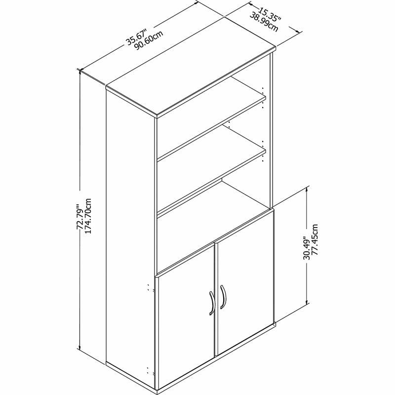 Maklaine Engineered Wood 5 Shelf Bookcase with Doors in Hansen Cherry