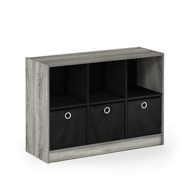 Maklaine Wood 3x2 Bookcase Storage with Bins in French Oak Gray/Black