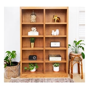 Maklaine Book Shelf - 72inch Tall Wood Bookcase Furniture - Oak