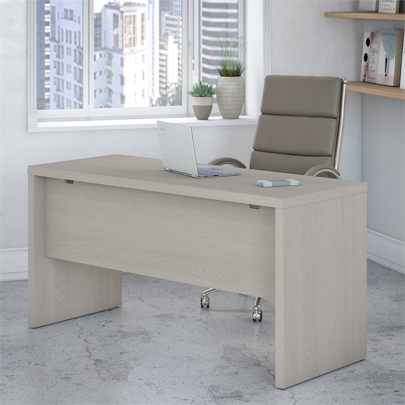 Maklaine Contemporary Engineered Wood 60W Credenza Desk in Gray Sand