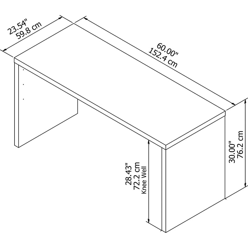 Maklaine Contemporary Engineered Wood 60W Credenza Desk in Gray Sand