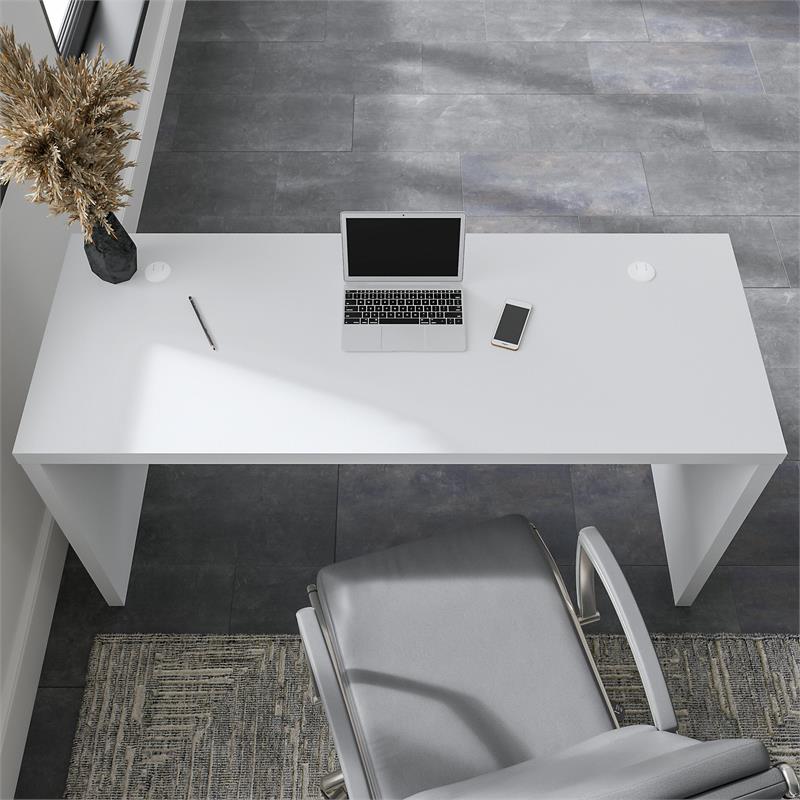 Maklaine Engineered Wood 60W Credenza Desk in Pure White and Modern Gray