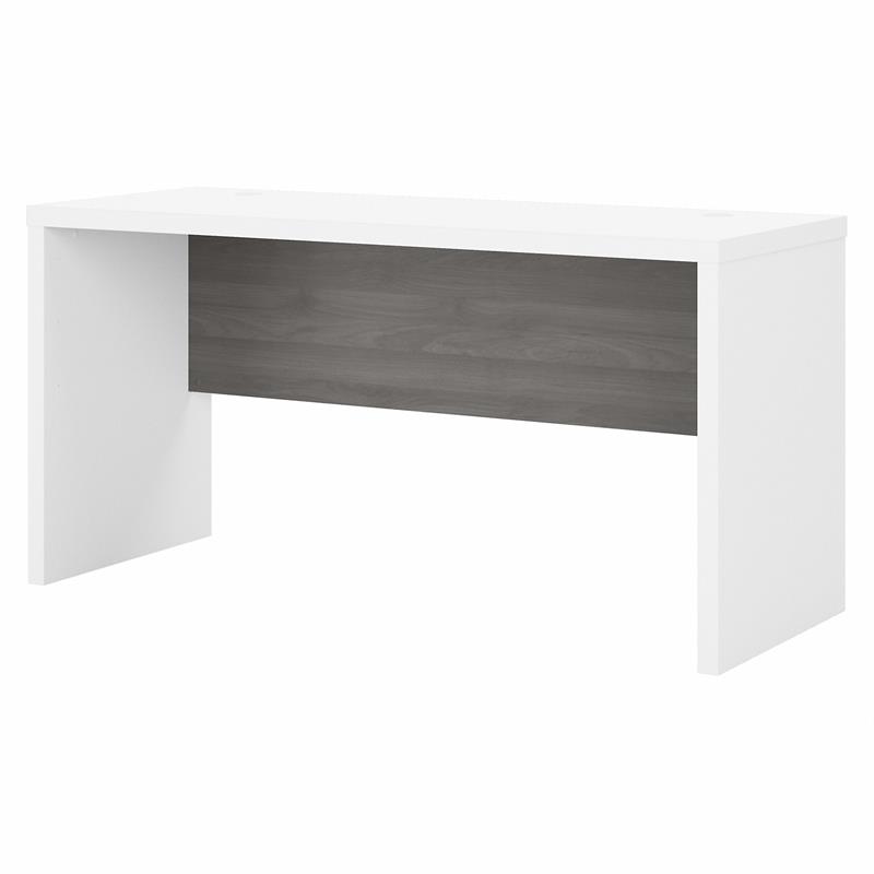 Maklaine Engineered Wood 60W Credenza Desk in Pure White and Modern Gray