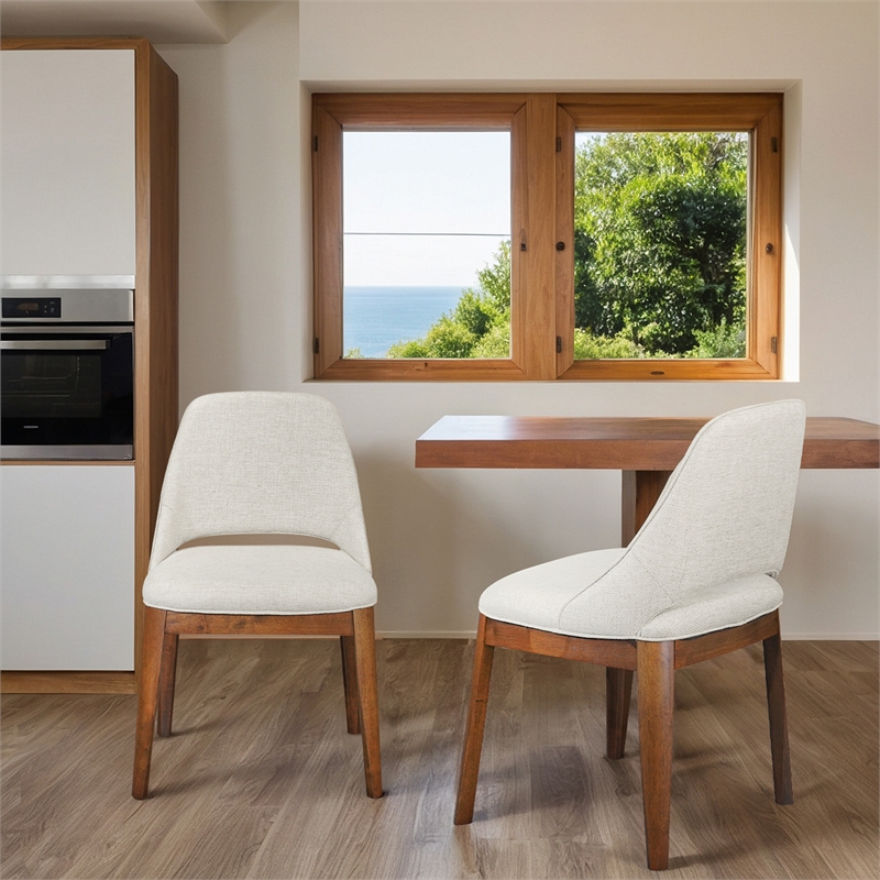 Maklaine Transitional Linen Fabric Dining Room&Kitchen Chair in Cream (Pair)