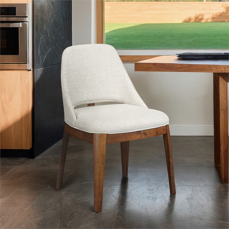 Maklaine Transitional Linen Fabric Dining Room&Kitchen Chair in Cream (Pair)