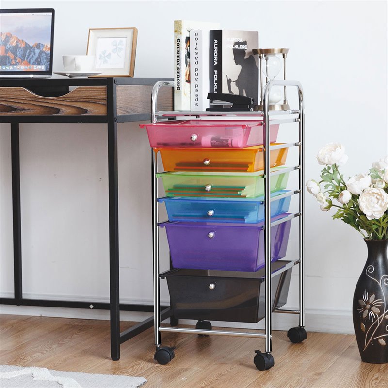 Maklaine Scrapbook Paper Rolling Storage Cart with 6 Drawers in Gray