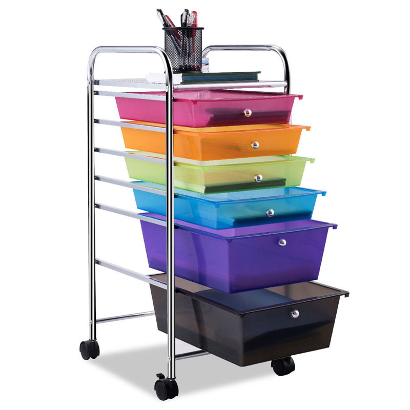 Maklaine Scrapbook Paper Rolling Storage Cart with 6 Drawers in Gray