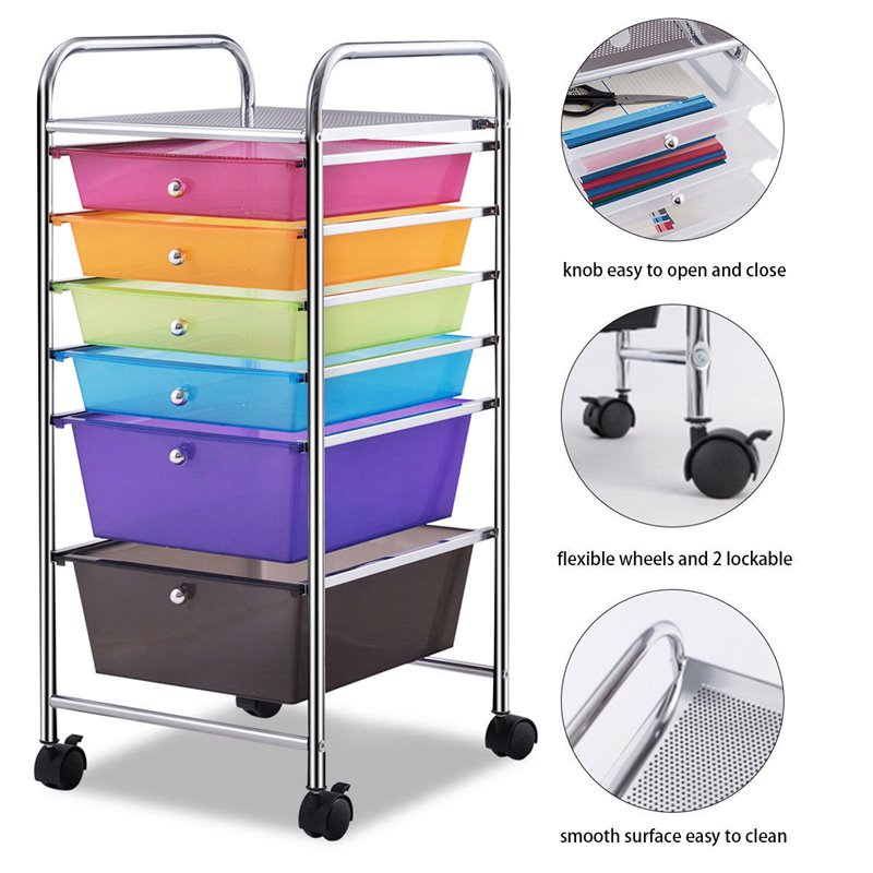 Maklaine Scrapbook Paper Rolling Storage Cart with 6 Drawers in Gray