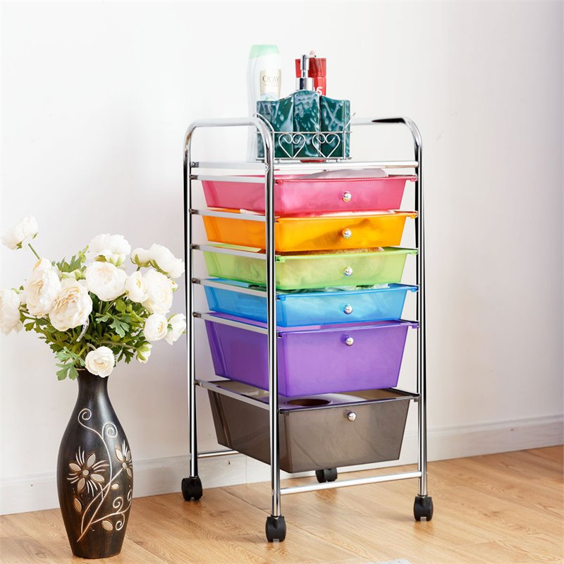 Maklaine Scrapbook Paper Rolling Storage Cart with 6 Drawers in Gray