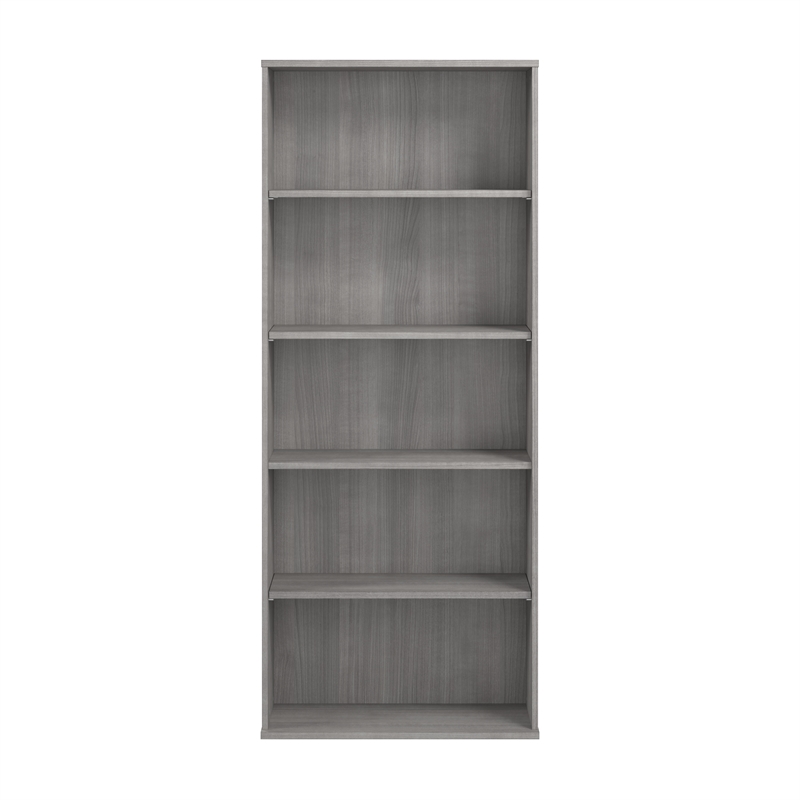 Maklaine Engineered Wood Tall 5 Shelf Bookcase in Platinum Gray