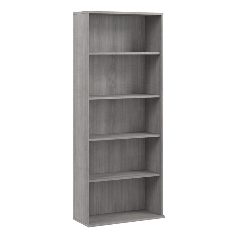 Maklaine Engineered Wood Tall 5 Shelf Bookcase in Platinum Gray