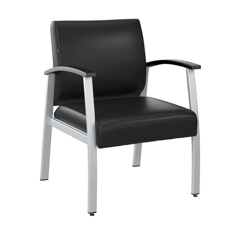 Maklaine Contemporary Waiting Room Guest Chair with Arms in Black Vinyl