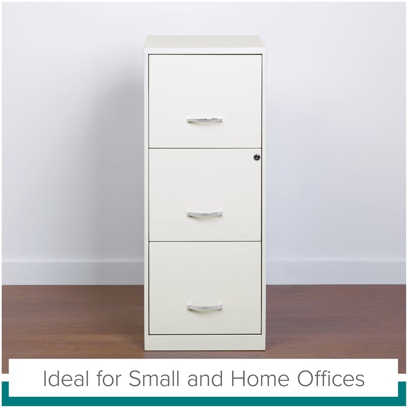 Maklaine 3 Drawer Vertical Metal Filing Cabinet with Lock Pearl White
