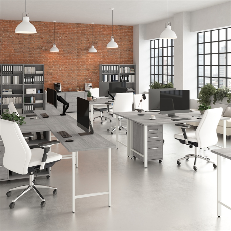 Maklaine Engineered Wood 60W Computer Desk with Metal Legs in Platinum Gray