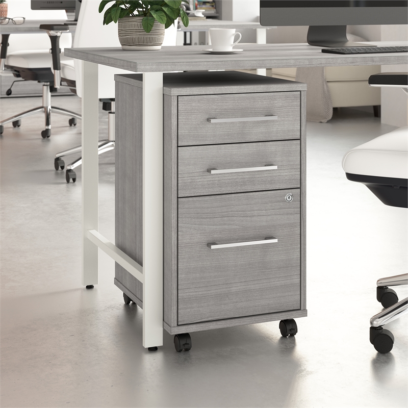 Maklaine Engineered Wood 3 Drawer Mobile File Cabinet in Platinum Gray